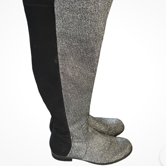 Unisa Gillean Glitter Tall Boots Women SZ 6.5 Over the Knee Black Silver Pull-On - Picture 1 of 12
